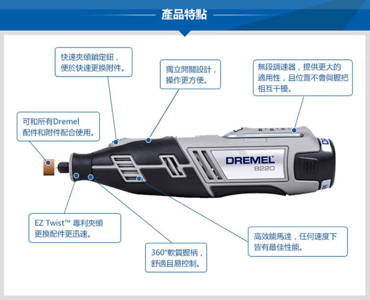 245.8220N30 Dremel 8220 鋰電調速刻磨機-1 245.8220N30 Dremel 8220 鋰電調速刻磨機-1