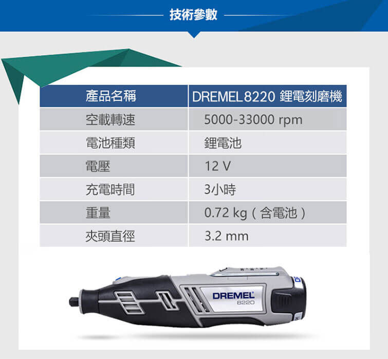 245.8220N30 Dremel 8220 鋰電調速刻磨機-9 245.8220N30 Dremel 8220 鋰電調速刻磨機-9